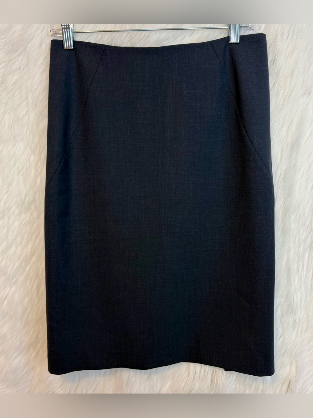 Theory Black Wool Pencil Skirt High Rise Below Knee Length Work Career Unlined